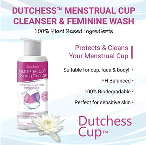 DUTCHESS Foaming Menstrual Cup Cleanser & Feminine Wash (3.4 oz), pH Balanced Plant Based Ingredients, Safe for Silicone Feminine Care Period Cups & Discs