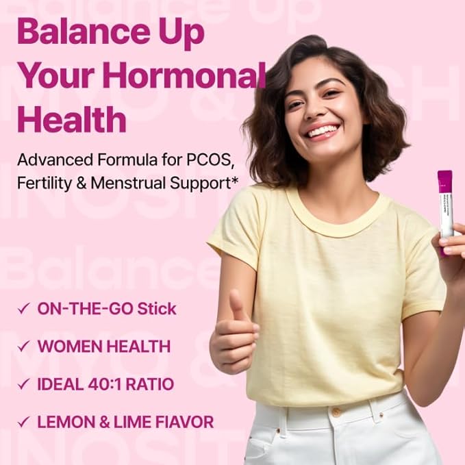 Balance Up Inositol 40:1 Myo & D-Chiro with Folate(Vitamin B9) & Choline – Hormone Balance & Reproductive Health Support for Women – Lemon Lime Stick Powder, 30 Servings