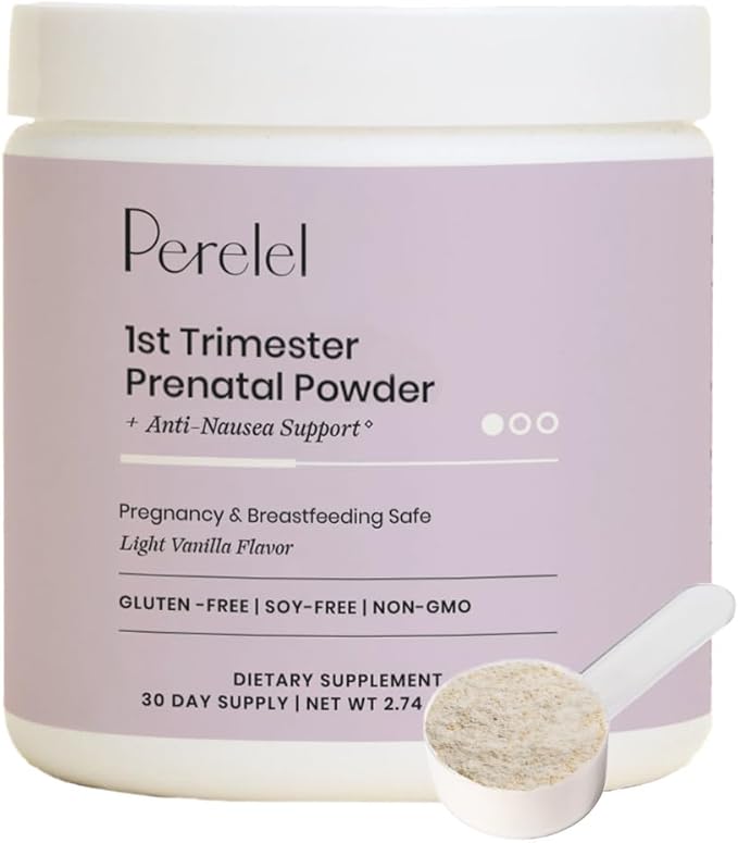Perelel Prenatal Vitamins Powder for 1st Trimester, with Vitamin B6 & Methylfolate, Anti Nausea Support, Dairy Free, Sugar Free Clean Drink Mix for Early Stage Support, Light Vanilla, 30 Day Supply