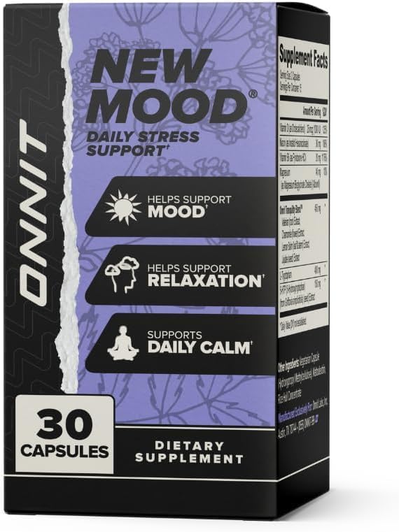 ONNIT New Mood Daily Stress Support Capsules, IGEN™ Non-GMO Tested, Sleep and Mood Support Supplement for Men and Women, Daily Stress Management Capsules, 30 Count
