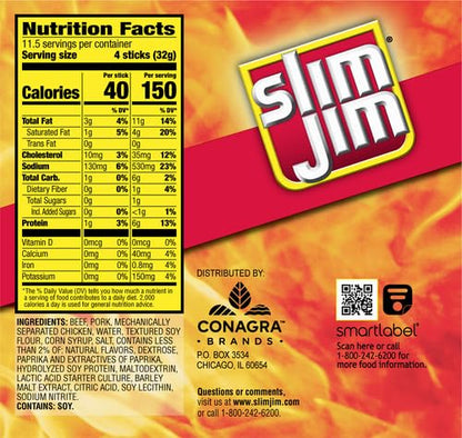 Slim Jim Smoked Meat Sticks, Original Flavor, 6g Protein Per Serving, Snack Size, 0.28 oz. 46 Count (Pack of 3)