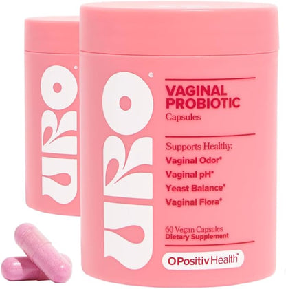 O Positiv URO Vaginal Probiotics for Women pH Balance with Prebiotics & Lactobacillus Probiotic Blend - Vaginal Health Supplement - Promote Healthy Vaginal Odor & Vaginal Flora, 60 Count (Pack of 2)