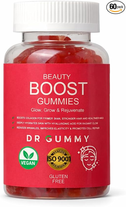 Beauty Boost Gummies – Collagen + Hyaluronic Acid for Skin Hydration Support, Antioxidant Blend Resveratrol, CoQ10, Astaxanthin, Hair Skin Nails, 60 Gummies