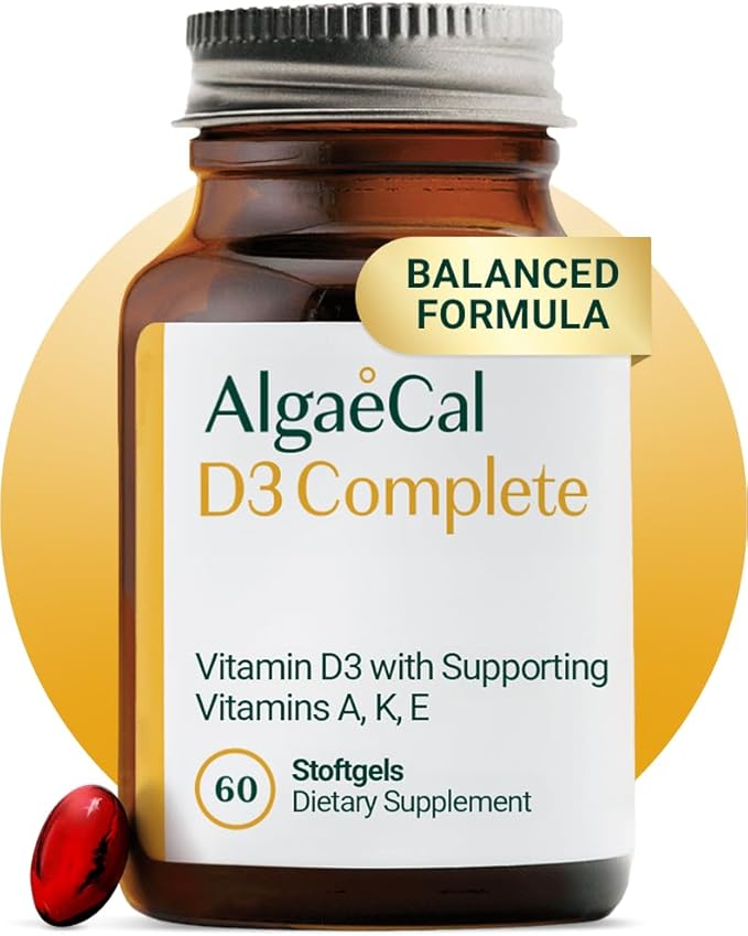 ALGAECAL 4-in-1 Vitamin D3 K2 Complete - ADK Vitamin Supplement, Enhanced Immune Support & Bone Health with D3 K2, A, & E - Whole Body Wellness & Bone Strength, 60 Easy-Swallow Softgels, Made in USA