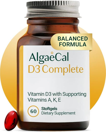 ALGAECAL 4-in-1 Vitamin D3 K2 Complete - ADK Vitamin Supplement, Enhanced Immune Support & Bone Health with D3 K2, A, & E - Whole Body Wellness & Bone Strength, 60 Easy-Swallow Softgels, Made in USA