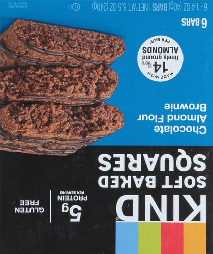 KIND Soft Baked Squares, Chocolate Almond Flour Brownie, Healthy Snack Bars, Gluten Free, 5g Protein, 6 Count (Pack of 2)