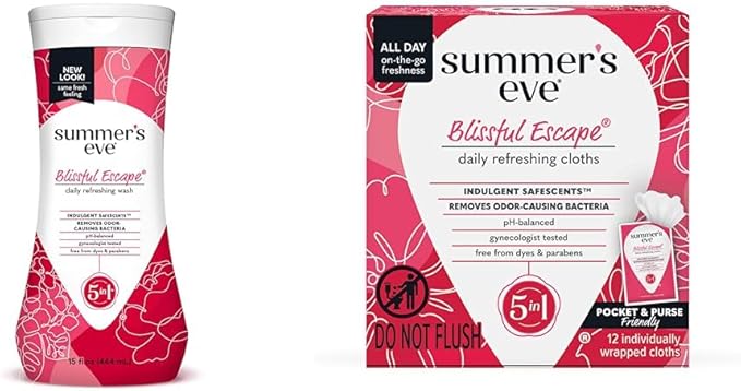 Summer's Eve Blissful Escape Body Wash & Wipes Bundle, Refreshing Feminine Hygiene, Removes Odor, pH Balanced