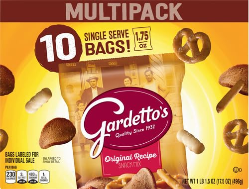 Gardetto's Original Recipe Snack Mix, Crunchy Breadsticks, Pretzels & Roasted Rye Chips, Kosher Snacks Multipack Single Serve Bags Individually Wrapped Party & Family Pack-17.5oz Bulk Box (Pack of 20)
