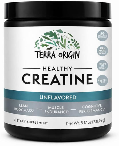 TERRA ORIGIN Creatine Monohydrate Powder | 45 Servings | Micronized Creatine Supplement | Unflavored, Pure Creatine for Women & Men | Gluten Free, Sugar Free, Made in USA