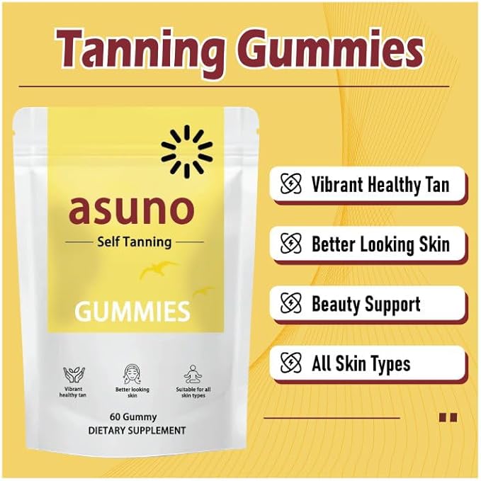 Asuno Tanning Gummies, Supports Skin Health, Gentle for Various Skin Types, 60 Gummies
