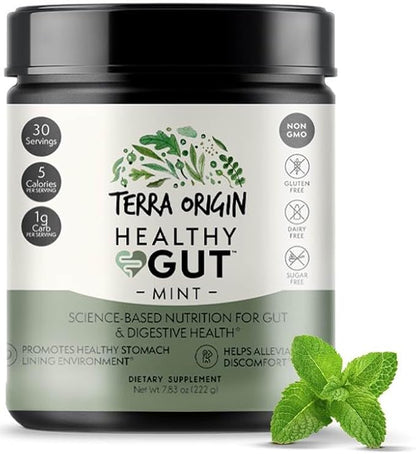 TERRA ORIGIN Healthy Gut Mint Flavor |30-Servings with L-Glutamine, Zinc, Glucosamine, Slippery Elm Bark, Marshmallow Root and More!
