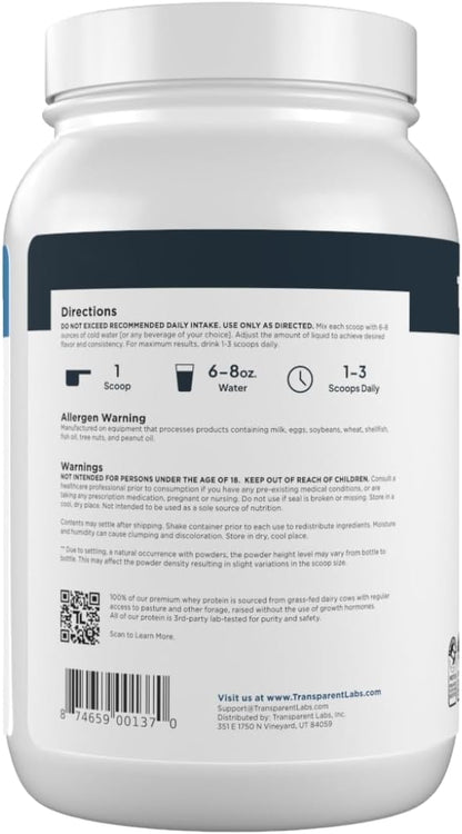Transparent Labs Grass-Fed Whey Protein Isolate - Naturally Flavored, Gluten Free Whey Protein Powder with 28g of Protein per Serving & 9 Amino Acids - 30 Servings, French Vanilla