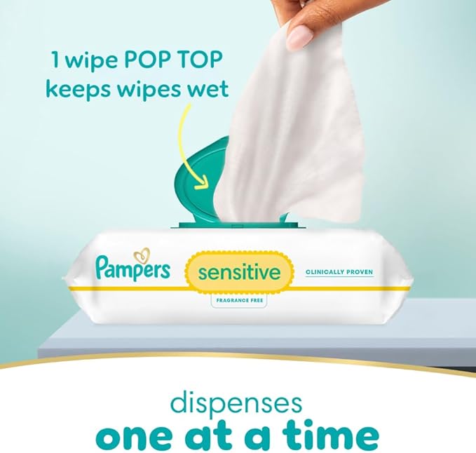 Pampers Baby Wipes, Sensitive, Water Based Wipe, Clinically Proven, Hypoallergenic, and Unscented for Babies, 336 Wipes Total (4 Flip-Top Packs)