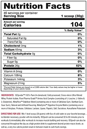 Metabolic Nutrition Whey Protein Isolate ISO PWDR Strawberry Cream, 3.04lb, 23 Servings, 26g Protein, Fast Digesting, Zero Carbs, Delicious Flavor, Very Low Carbs & Fat, Zero Lactose