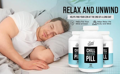 LIVELY VITAMIN CO. Chill Pill - Calm Mood - Relax - Restful Deep Sleep - REM - Stress - Anxiousness - Magnolia Bark - Chamomile - L-Theanine - Passionflower - 5-HTP - 90 Vegan Capsules