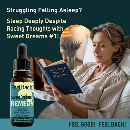 Feel Bach! Sweet Dreams #1 Remedy - Natural Homeopathic Flower Essences for Racing Thoughts, Emotional Fatigue, Promotes Deep Sleep, Vegan, Gluten & Sugar-Free, Non-Habit Forming, 20ml (0.7 fl oz)