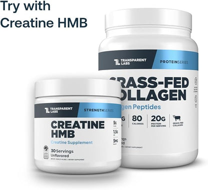 Transparent Labs Grass-Fed Collagen Peptides Powder - Collagen Powder for Women & Men, 22G Bovine Hydrolyzed Collagen Peptides Powder for Skin, Hair, Joint & Muscle Recovery - Unflavored, 30 Servings