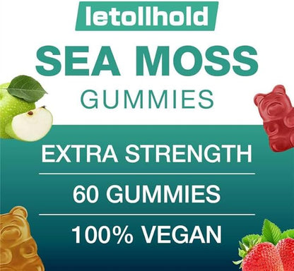 Sea Moss Gummies - Irish Sea Moss Gummies Advanced for Adults with Ashwagandha Bladderwrack & Burdock Root for Supports Immune，Energy - 60 Vegan Gummy,5PCS