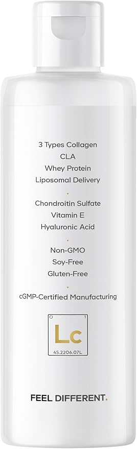 Codeage Liquid Collagen Supplement Vanilla Flavor, Beauty Trim & Glow Liposomal Collagen Peptides, CLA Conjugated Linoleic Acid, Hyaluronic Acid, Vitamin E, Hydrolyzed, Non-GMO, 15.22 fl oz