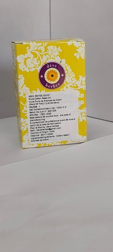 Deve Herbes Pure Cotton Seed Oil (Gossypium spp) Cold Pressed 100ml X 2 (6.76 oz)