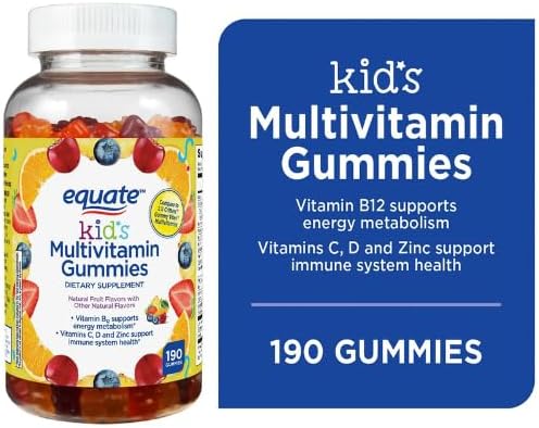 Equate Kids Multivitamin Gummies for General Health, Natural Fruit, 190 Count +Dri Store Sticker.