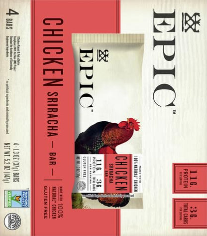 EPIC Chicken Sriracha Bar, Keto and Paleo Friendly, Protein Bars, 4 Ct, 5.2 oz