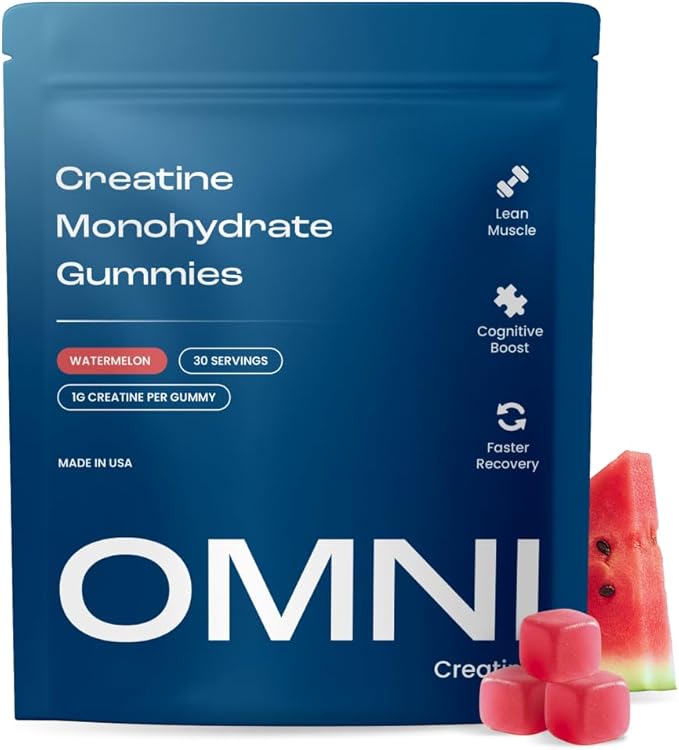 Creatine Monohydrate Gummies - Supports Muscle Growth, Recovery & Brain Function - Convenient & Easy to Take - Great Tasting Watermelon Flavor - 1g per Gummy, Low Sugar - 90 Count
