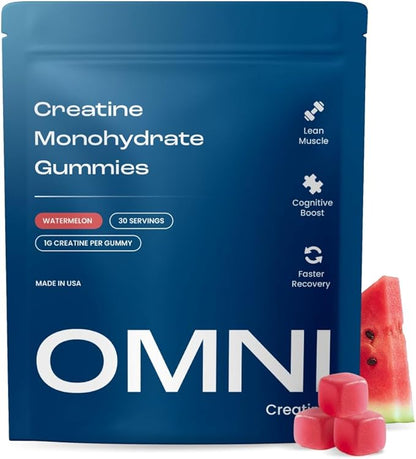 Creatine Monohydrate Gummies - Supports Muscle Growth, Recovery & Brain Function - Convenient & Easy to Take - Great Tasting Watermelon Flavor - 1g per Gummy, Low Sugar - 90 Count