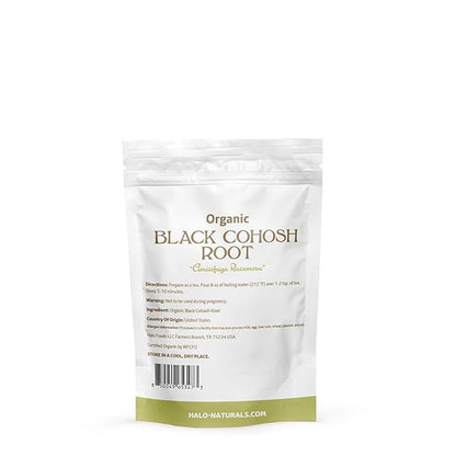Halo Naturals Organic Black Cohosh Root Cut & Sifted, 4 Ounces (Cimicifuga racemosa) USDA Certified | Resealable Pouch| Packaged in The USA