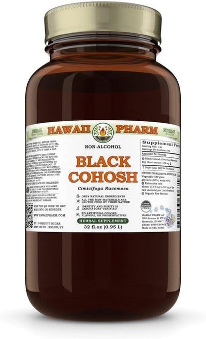 Black Cohosh (Cimicifuga Racemosa) Dry Root Glycerite, Made in Hawaii, Raw Materials, All Natural, Vegan, Lab Tested Alcohol-Free Liquid Extract - 32 fl.oz