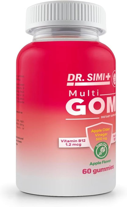 Dr. Simi Sugar-Free Apple Cider Vinegar Gummies | 500 mg ACV + Vitamin B12 & Folic Acid | Metabolism, Digestion & Clean Energy Support | Crisp Apple Flavor