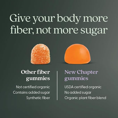 New Chapter Organic Fiber Gummies for Adults & Kids (Age 4+), Plant-Based Prebiotic Fiber for Digestive Health, Vegan, Non-GMO, USDA Organic, Gluten Free, Citrus-Berry Flavored, 60 ct, (Pack of 2)