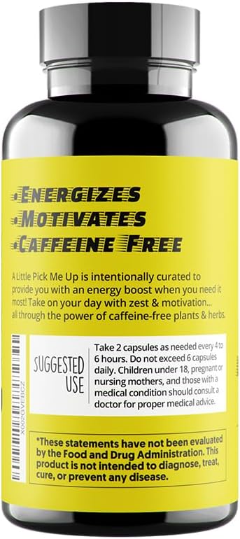 Natural Energy Pills – Caffeine Free – Mental Booster – with Rhodiola Rosea, Dandelion Root, Bacopa, Ginseng Extract – 7 Herbs & Absorption Enhancing Piperine – Vegan, Non-GMO, 60 Ct