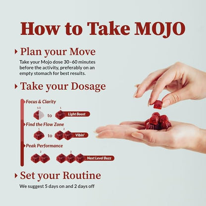 Mojo Focus Gummies w/Lion’s Mane, Panax Ginseng, Ginger Root, Cordyceps, Brain Supplement Memory/Focus Support Adults Nootropic Mushroom Gummies, Pomegranate Hibiscus, Regular Strength (2 Pack)