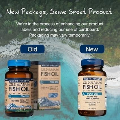 Wiley's Finest Wild Alaskan Fish Oil Peak EPA - Triple Strength Peak EPA & DHA Supplement - 1000mg Fish Oil - Omega-3s for Joint Health Support - 90 Softgels (90 Servings)