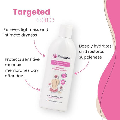 Hexacare Extra Gentle Feminine Wash – pH Balanced Intimate Cleanser for Sensitive Skin, Hydrating & Soothing, Helps with Dryness & Odor, Soap-Free, Made in France, 6.7 Fl Oz