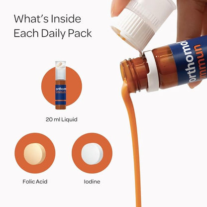 Orthomol Immun, Immune Support Vials for Adults with Vitamin C, Zinc, Selenium, Iodine, Vitamin D, E, A,B, Calcium, 25+ Immune Boost Nutrients, 1 Serving Per Day for Daily Health (7 Day Supply)