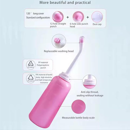 Peri Bottle for Postpartum Care 500ml – Portable Travel Bidet with Angled Nozzle & Soft Tip, Feminine Hygiene Wash Bottle, Perineal Recovery Essentials, Intimate Cleansing Spray 17oz.