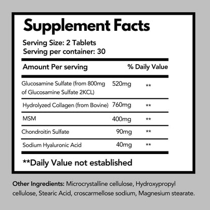 Arymar Glucosamine, Chondroitin, MSM, Collagen & Hyaluronic Acid Supplement 60 Tablets