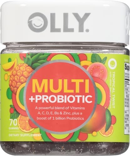 OLLY Multi + Probiotic Adult Multivitamin Gummy, 1 Billion CFUs, Digestive and Immune Support Chewable Supplement, Tropical Twist, 35 Day Supply - 70 Count (Pack of 2)