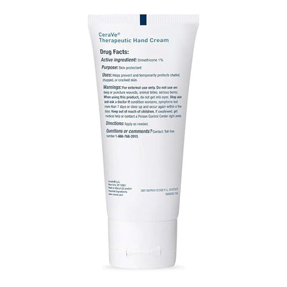 CeraVe Therapeutic Hand Cream for Dry Cracked Hands With Hyaluronic Acid and Niacinamide, Fragrance Free 3 Ounce