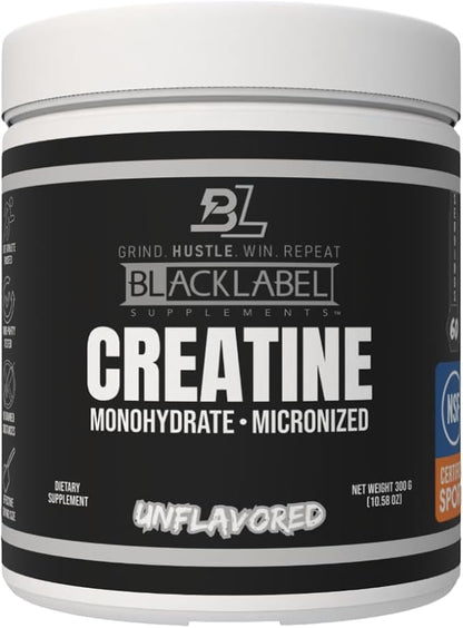 BLACKLABEL Supplements Creatine Monohydrate Powder, 60 Servings – Unflavored Creatine Powder for Muscle Gain and Strength Support – Daily Creatine Supplement for Men and Women, 5g per Serving