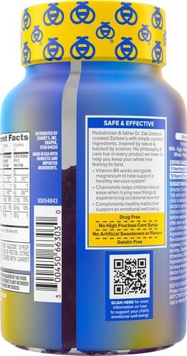 Zarbee's Naturals Children’s Calm Gummies, Magnesium for Kids Ages 5+, Melatonin-Free, Support for a Calm Mind & Body, Chamomile & Vitamin B6, Natural Raspberry Flavor, 30 ct, (Pack of 2)