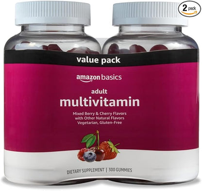 Amazon Basics Adult Multivitamin Gummies, Mixed Berry & Cherry Flavors, 150 Count, 75-Day Supply, Pack of 2 (Previously Solimo)