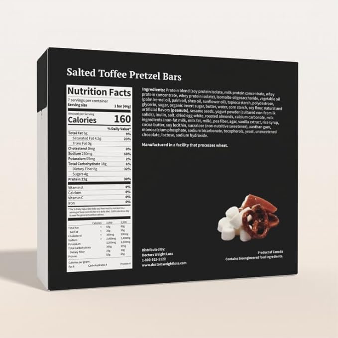 ProtiWise – Salted Toffee High Protein 15g Bar | Low Calorie, Weight Loss, Diet, Keto Friendly, Hunger Control, Meal Replacement | Gluten Free, Low Fat, Low Sugar (7/Box)