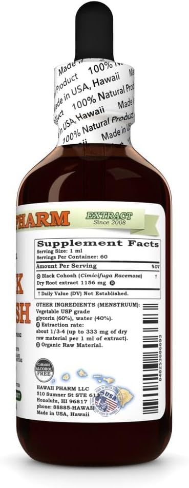 Black Cohosh (Cimicifuga Racemosa) Dry Root Glycerite, Made in Hawaii, Raw Materials, All Natural, Vegan, Lab Tested Alcohol-Free Liquid Extract - 2 fl.oz