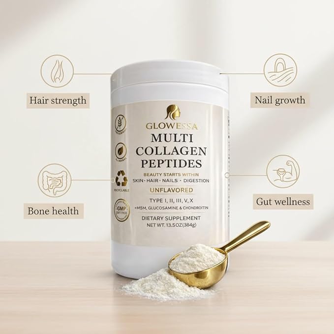 Multi Collagen Peptides Powder – Types I, II, III, V & X – Hydrolyzed Collagen Supplement for Hair, Skin, Nails & Joint Support – Unflavored Daily Collagen for Women & Men