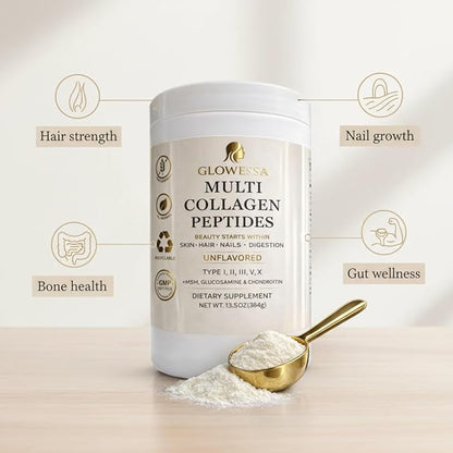Multi Collagen Peptides Powder – Types I, II, III, V & X – Hydrolyzed Collagen Supplement for Hair, Skin, Nails & Joint Support – Unflavored Daily Collagen for Women & Men