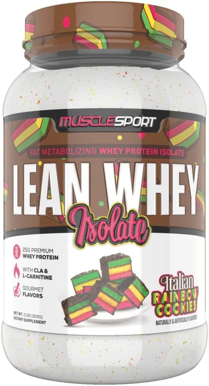 MuscleSport Lean Whey Revolution™ Protein Powder - Whey Protein Isolate - Low Calorie, Low Carb, Low Fat, Incredible Flavors - 25g protein per scoop (2lb, Italian Rainbow Cookie)