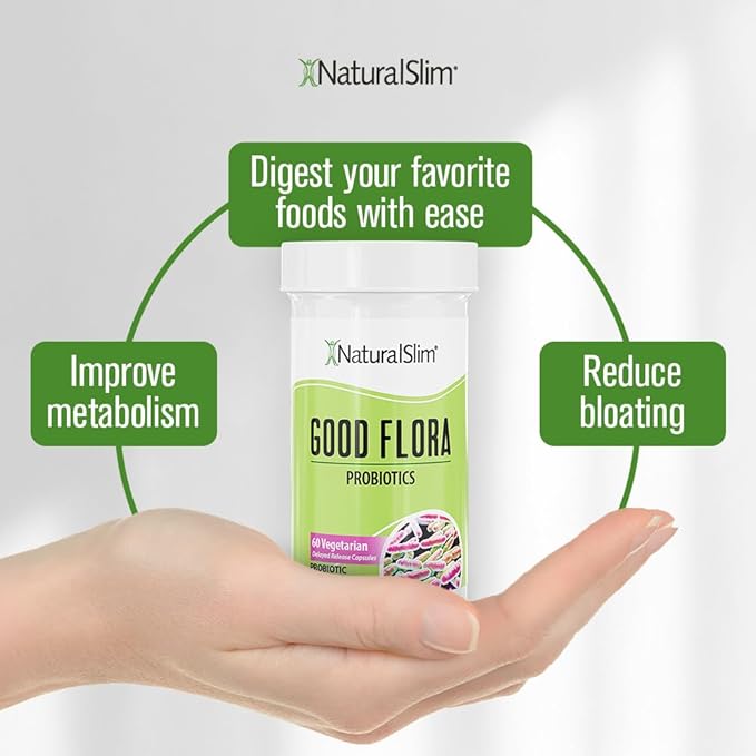 NaturalSlim Good Flora, Probiotics for Women & Men - Gut Health Supplements with 7 Powerful Strains for De-Bloating & Vitality - Probiotics for Digestive Health, 60 Vegetarian Capsules, Solo